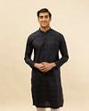 Dark Blue Self Patterned Kurta Set